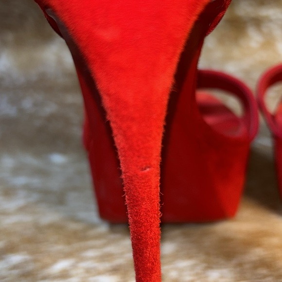 LOUBOUTIN Paris Red High Heel Stiletto Open Toe Platform Sandals GUC EU 38 1/2 - Picture 10 of 17